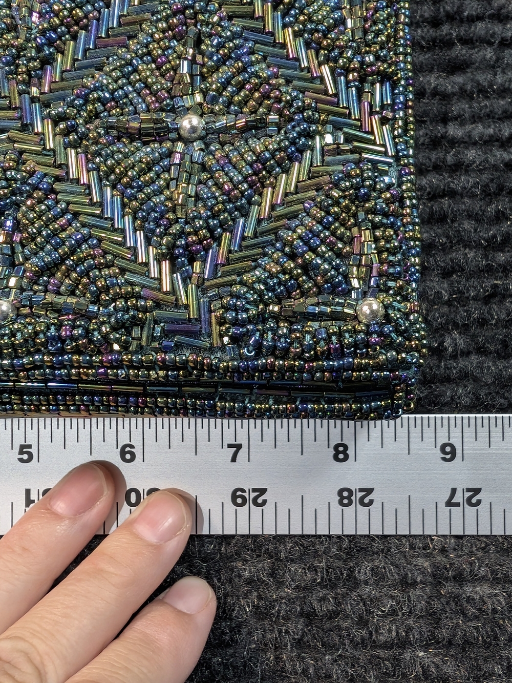 Handmade Iridescent Beaded Crossbody Envelope Clutch Purse Teal/Color Shifting - Picture 8 of 9